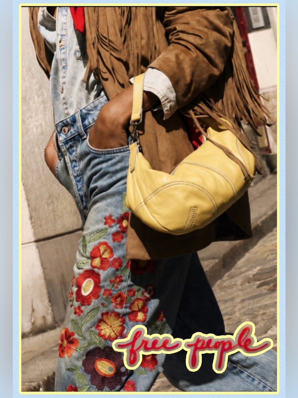 🆕 Free People Real World Leather Clutch Yellow Boho shoulder